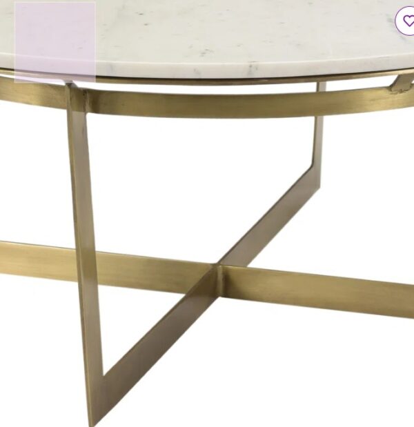 Clinton 39" Round Marble Coffee Table, White Marble w/ Brass Accents - Image 2